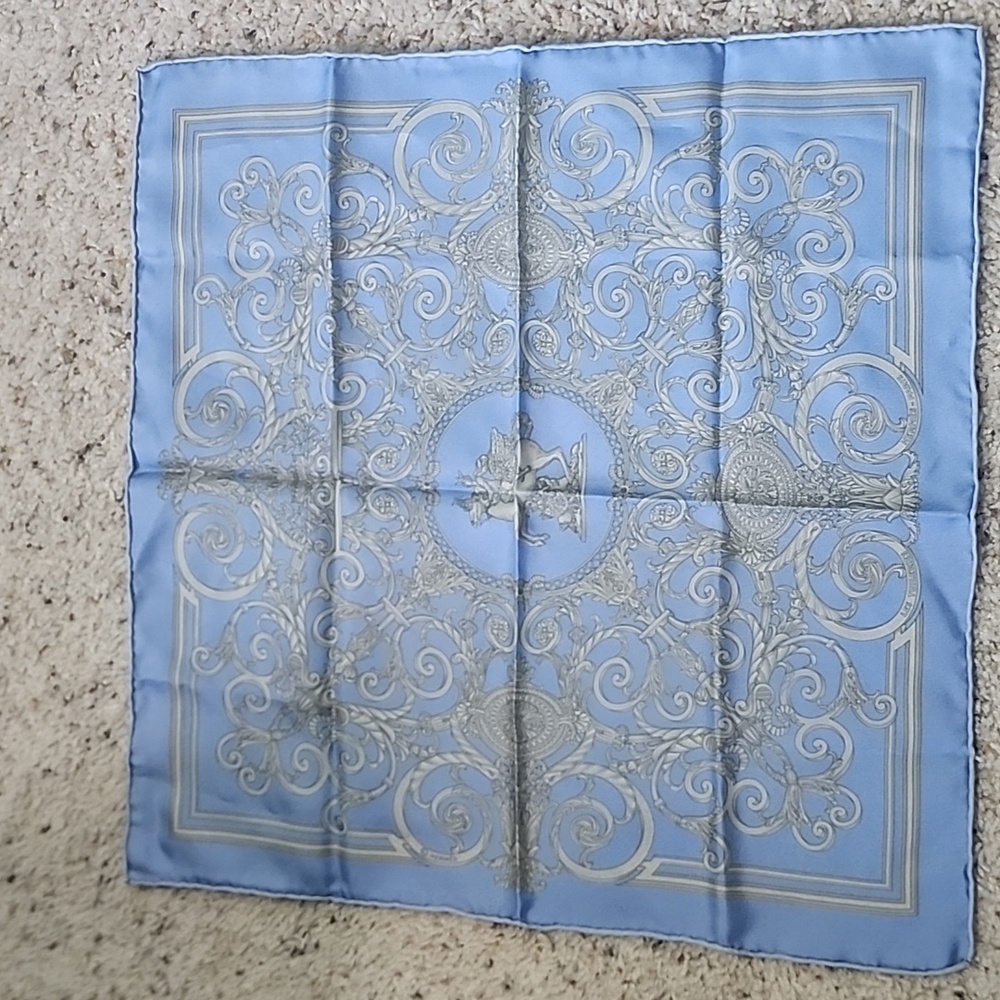 Hermès Light Blue Gray Silk Scarf Wrap Hanker